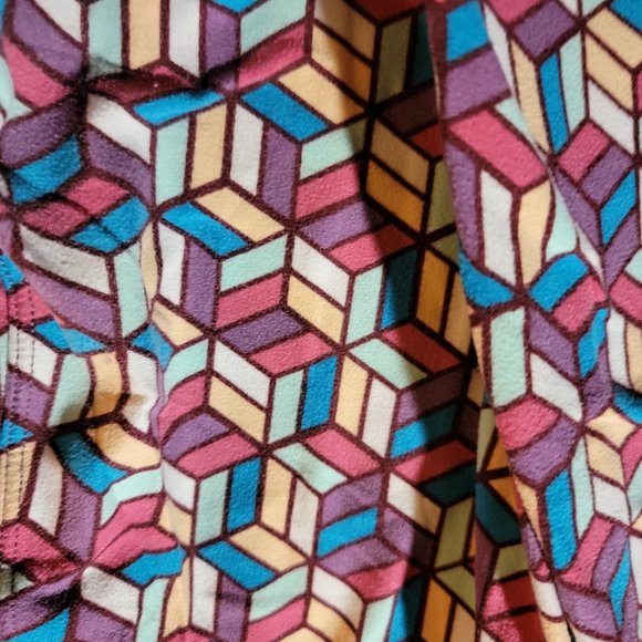 LuLaRoe Teal Purple Yellow Geometric Print Leggings OS - Picture 3 of 4